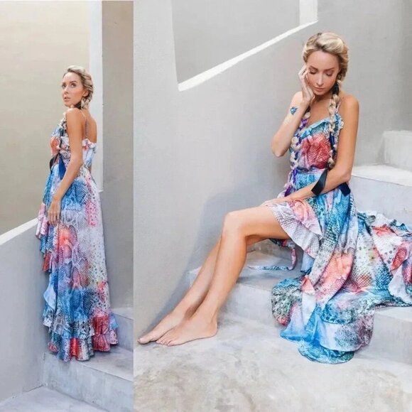 SUKISO WOMEN'S JULIET HIGH TO LOW DRESS IN RAINBOW SNAKESKIN LARGE - Picture 14 of 14